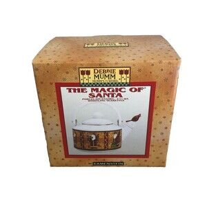 Debbie Mumm Festive Santa Whistling Tea Kettle 2.5 Qt Porcelain Enamel 1999 New
